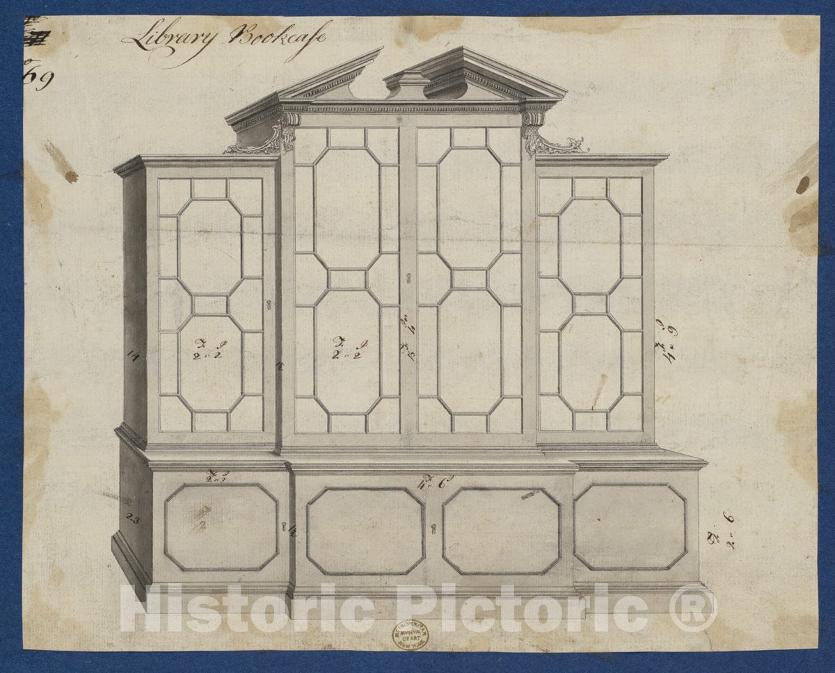 Art Print : Thomas Chippendale - Library Bookcase, from Chippendale Drawings, Vol. II 5 : Vintage Wall Art