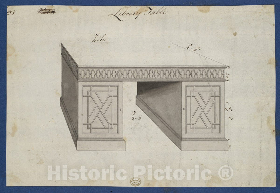 Art Print : Thomas Chippendale - Library Table, from Chippendale Drawings, Vol. II - 435366 : Vintage Wall Art