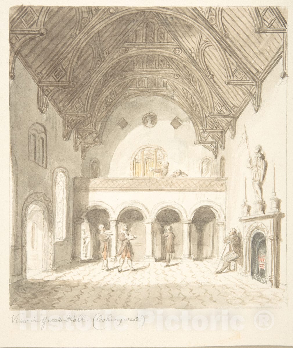 Art Print : John Carter - Lea Castle, Worcestershire, View in The Great Hall, Looking West : Vintage Wall Art