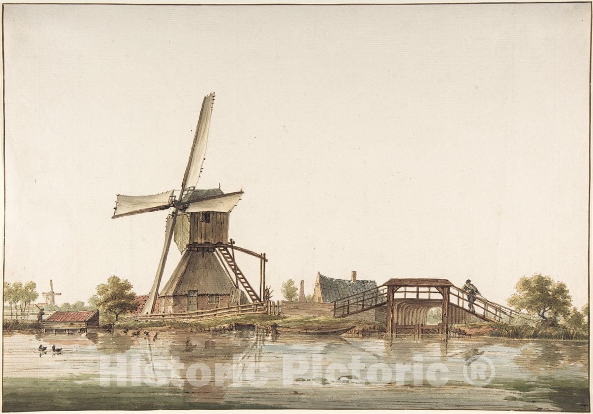 Art Print : Anthonie Erkelens - Landscape with Windmill : Vintage Wall Art