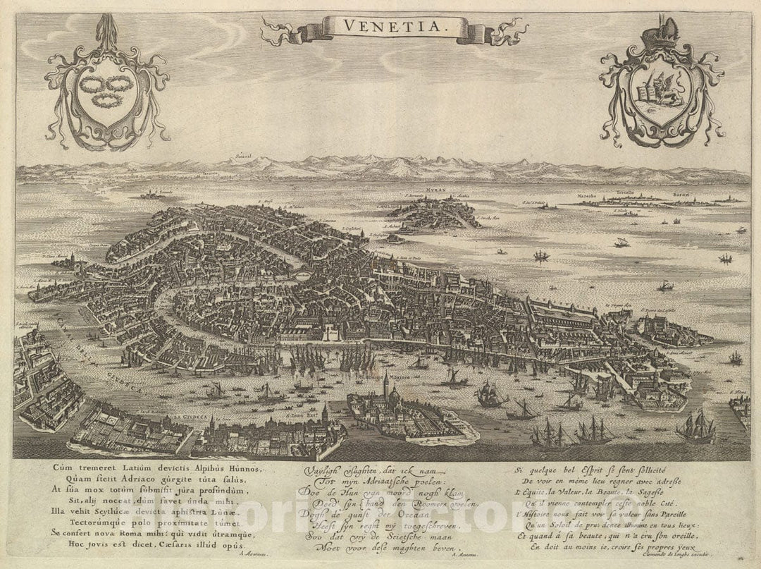 Art Print : Anonymous, Dutch, 17th Century - Map of Venice : Vintage Wall Art