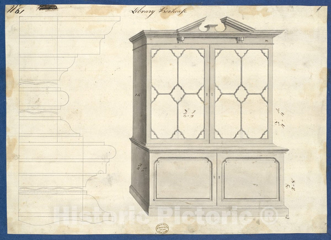 Art Print : Thomas Chippendale - Library Bookcase, from Chippendale Drawings, Vol. II 3 : Vintage Wall Art