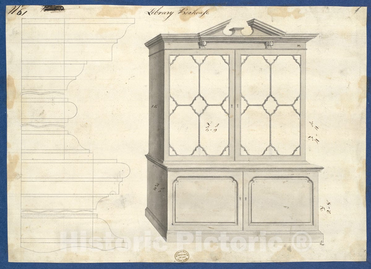 Art Print : Thomas Chippendale - Library Bookcase, from Chippendale Drawings, Vol. II 3 : Vintage Wall Art