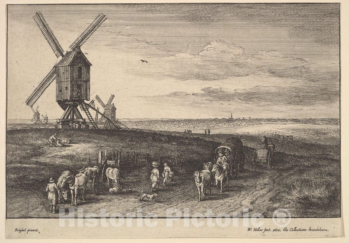 Art Print : Wenceslaus Hollar - The Four Windmills : Vintage Wall Art