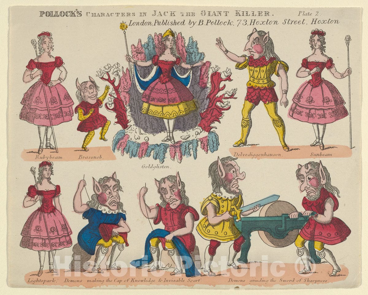 Art Print : Benjamin Pollock - Characters, from 'Jack The Giant Killer', Plate 2 for a Toy Theater : Vintage Wall Art