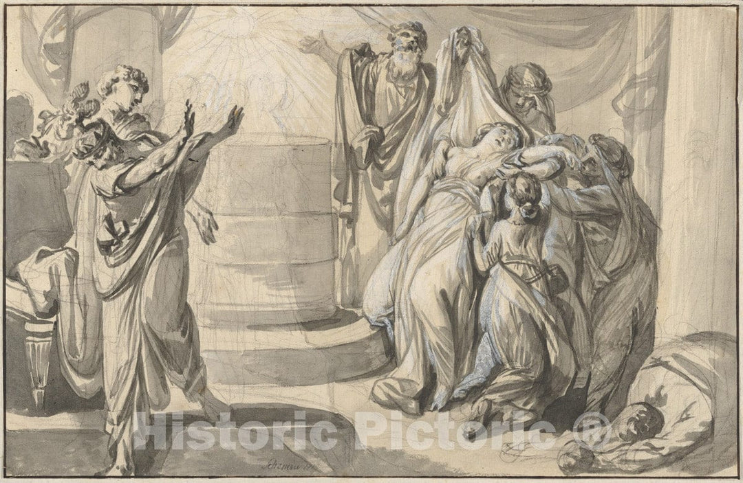 Art Print : Johann Eleazar Zeissig, Called Schenau - an Antique Sacrificial Scene; Verso: Sketch of a Group of People : Vintage Wall Art