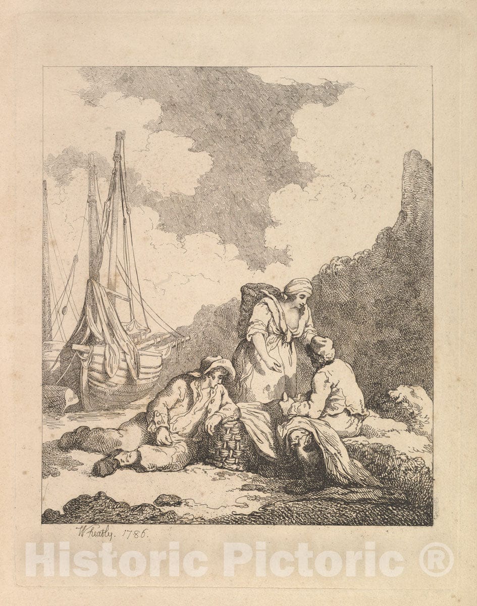 Art Print : Fishermen by The Shore - Artist: Thomas Rowlandson - Created: 1786 : Vintage Wall Art