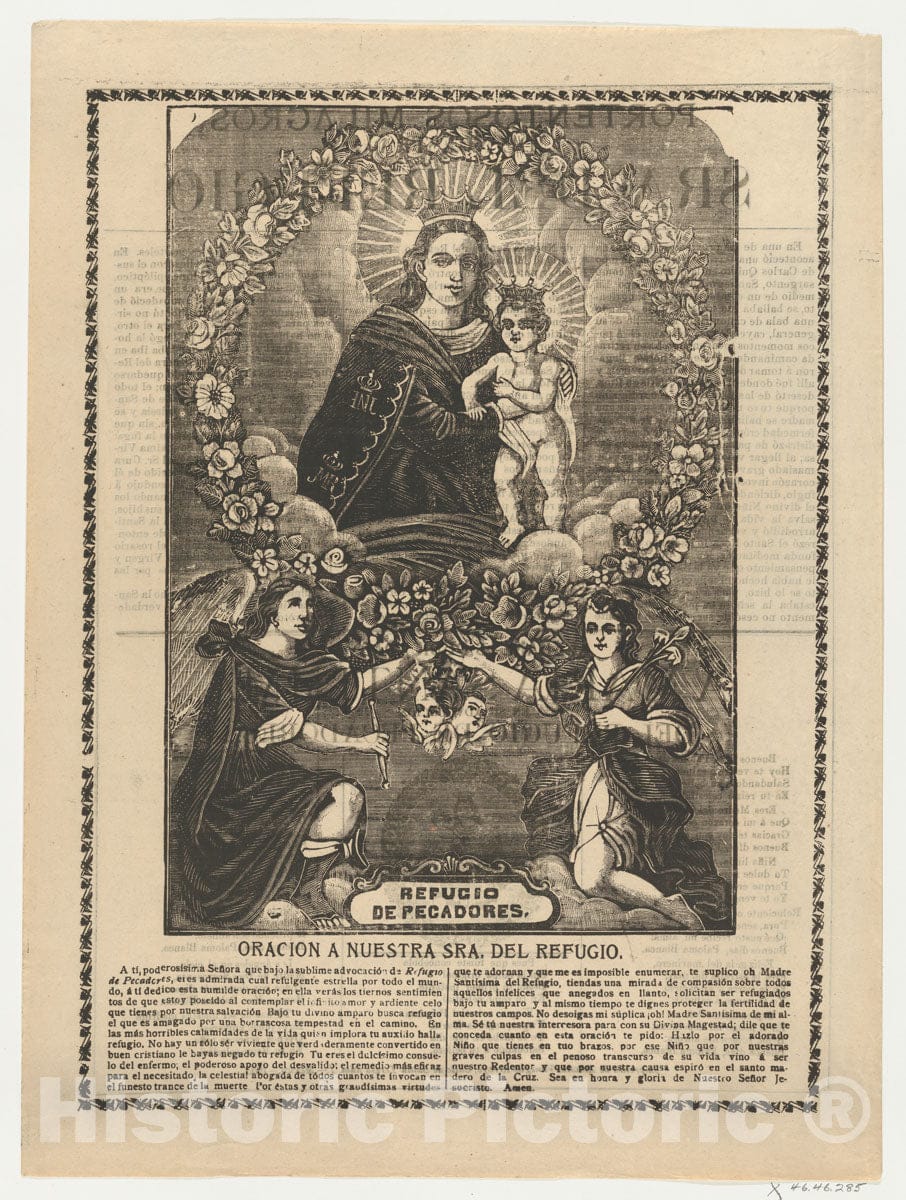 Art Print : Anonymous - Broadsheet Relating to Our Lady of Refuge with Prayer : Vintage Wall Art