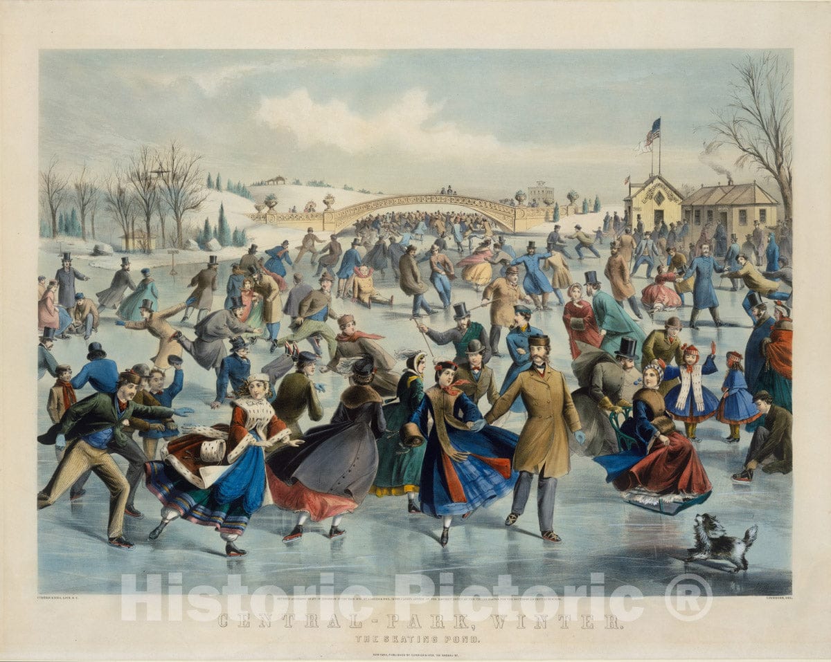 Art Print : After a Painting by Charles Parsons - Central Park, Winter – The Skating Pond : Vintage Wall Art