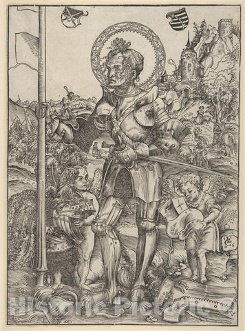 Art Print : Lucas Cranach The Elder, Saint George Standing, with Two Angels, 1506 - Vintage Wall Art