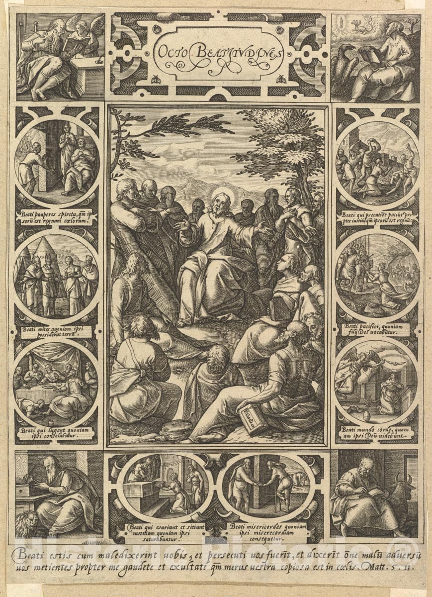 Art Print : Hendrick Goltzius - The Eight Beatitudes : Vintage Wall Art