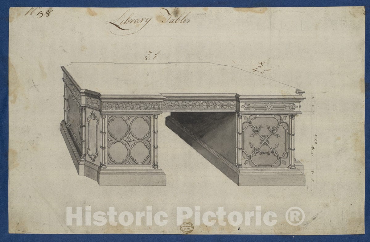 Art Print : Thomas Chippendale - Library Table, from Chippendale Drawings, Vol. II - 439075 : Vintage Wall Art