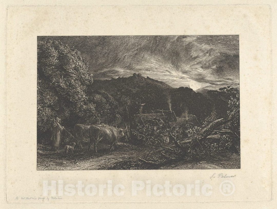 Art Print : Samuel Palmer, The Weary Ploughman, or The Herdsman, or Tardus Bubulcus, in or After 1858 - Vintage Wall Art