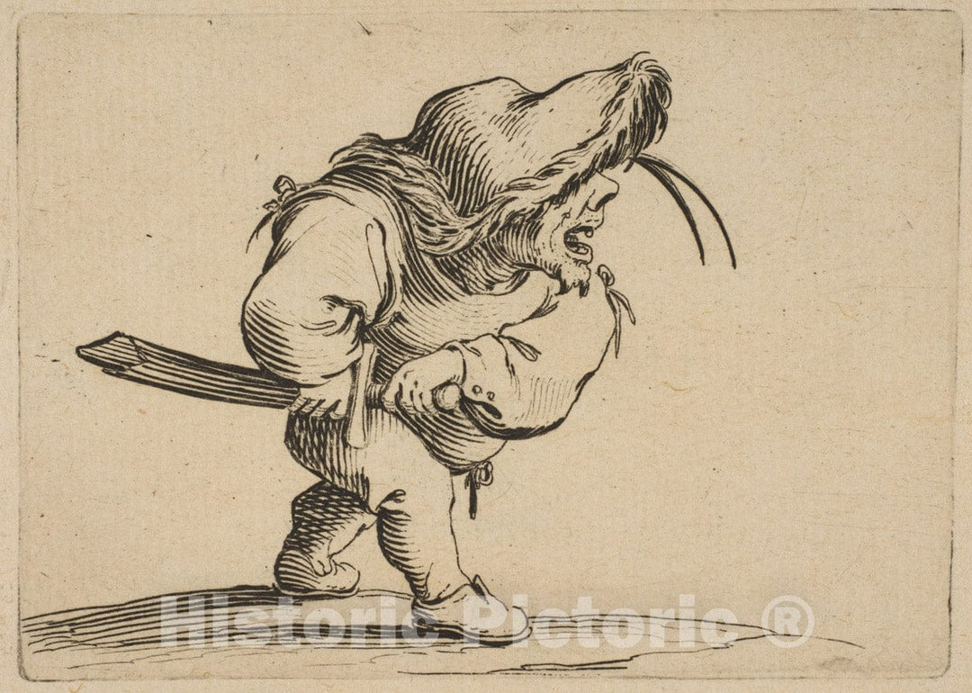 Art Print : L'Homme S'Appretant a Tirer Son Sabre - Artist: Jacques Callot - Created: 1616–22 : Vintage Wall Art