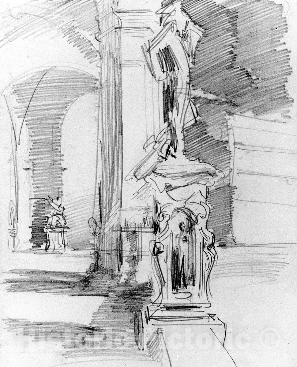 Art Print : John Singer Sargent - Loggia dei Lanzi, Florence : Vintage Wall Art