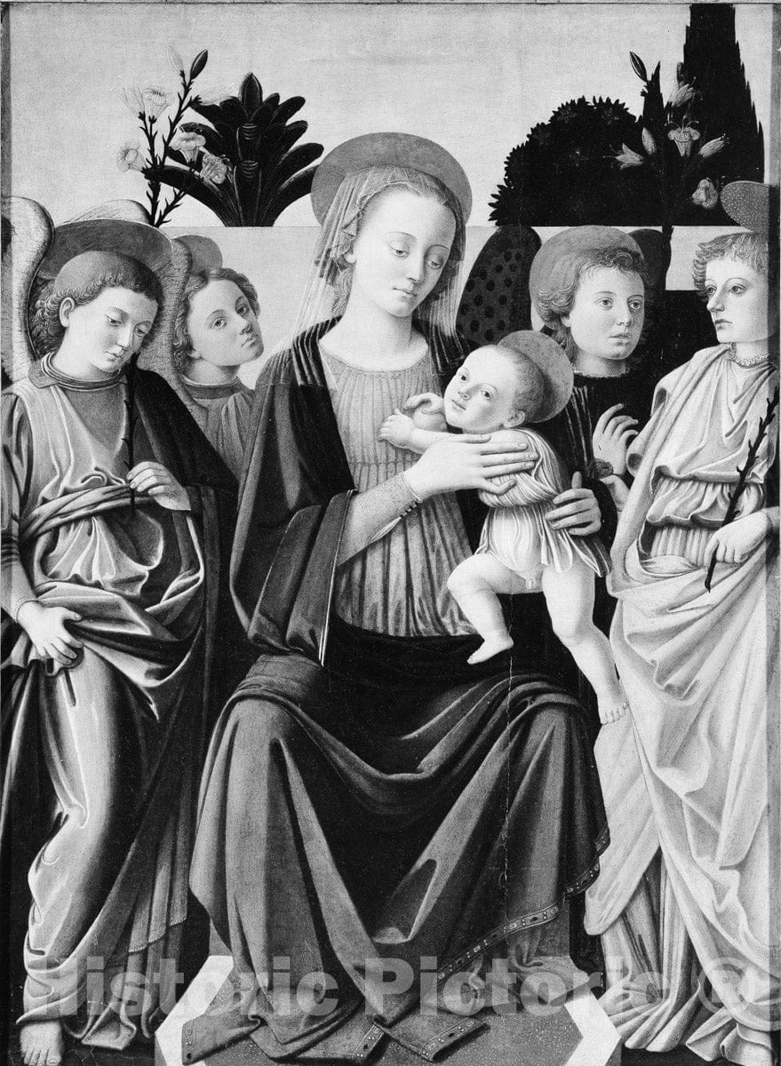 Art Print : Italian (Florentine) Painter - Madonna and Child with Angels : Vintage Wall Art