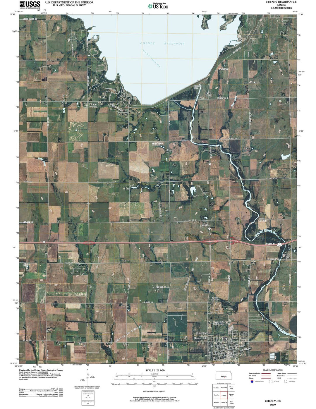 2009 Cheney, KS - Kansas - USGS Topographic Map