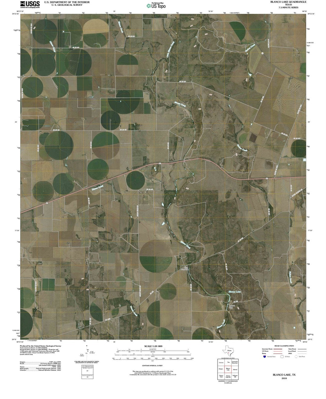 2010 Blanco Lake, TX - Texas - USGS Topographic Map