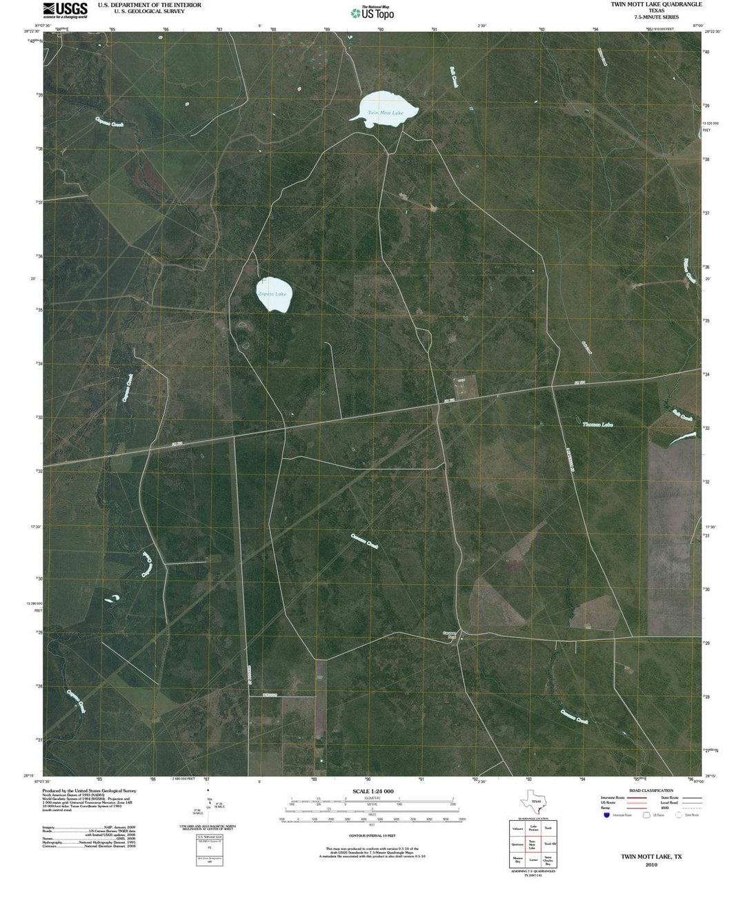 2010 Twin Mott Lake, TX - Texas - USGS Topographic Map