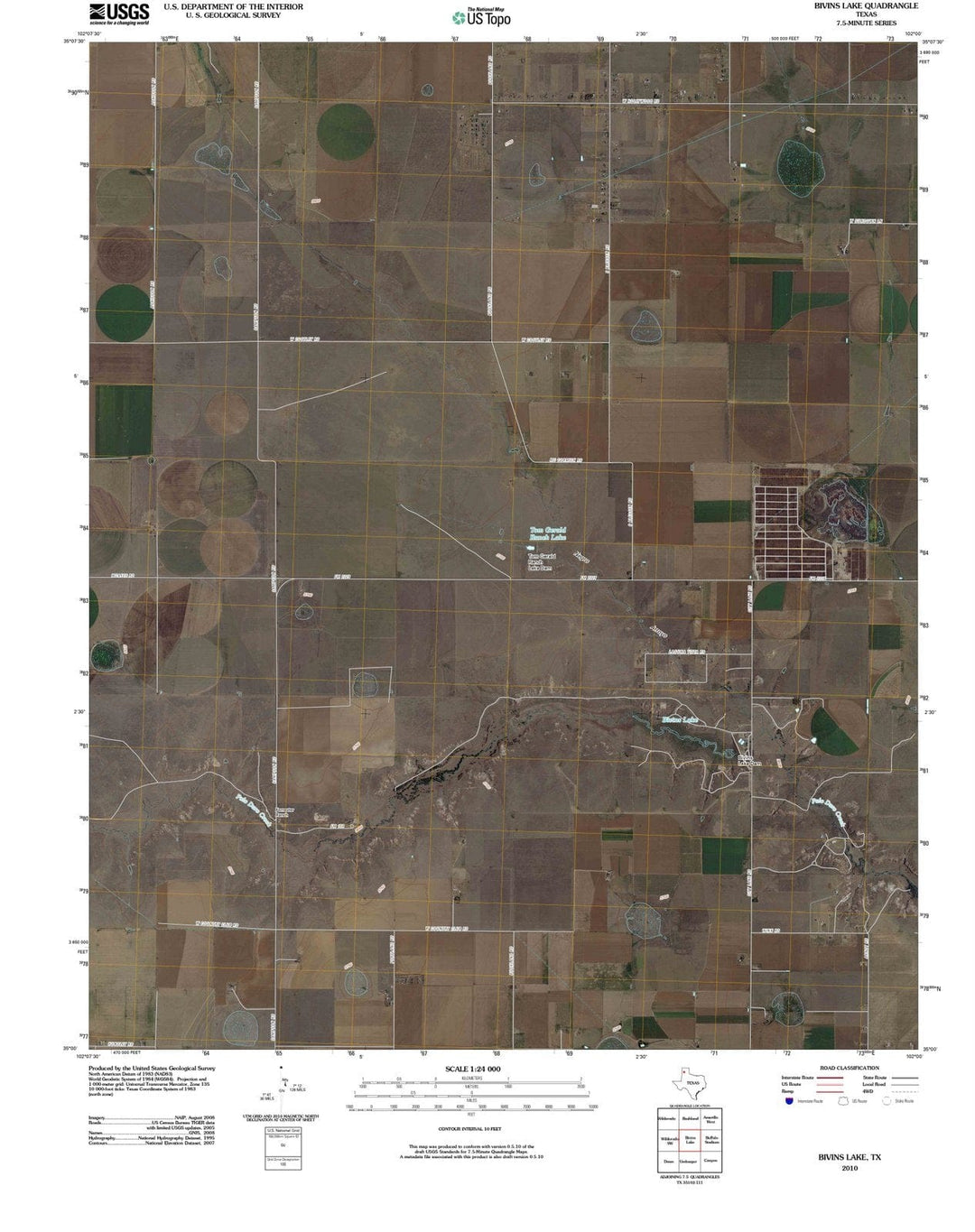 2010 Bivins Lake, TX - Texas - USGS Topographic Map