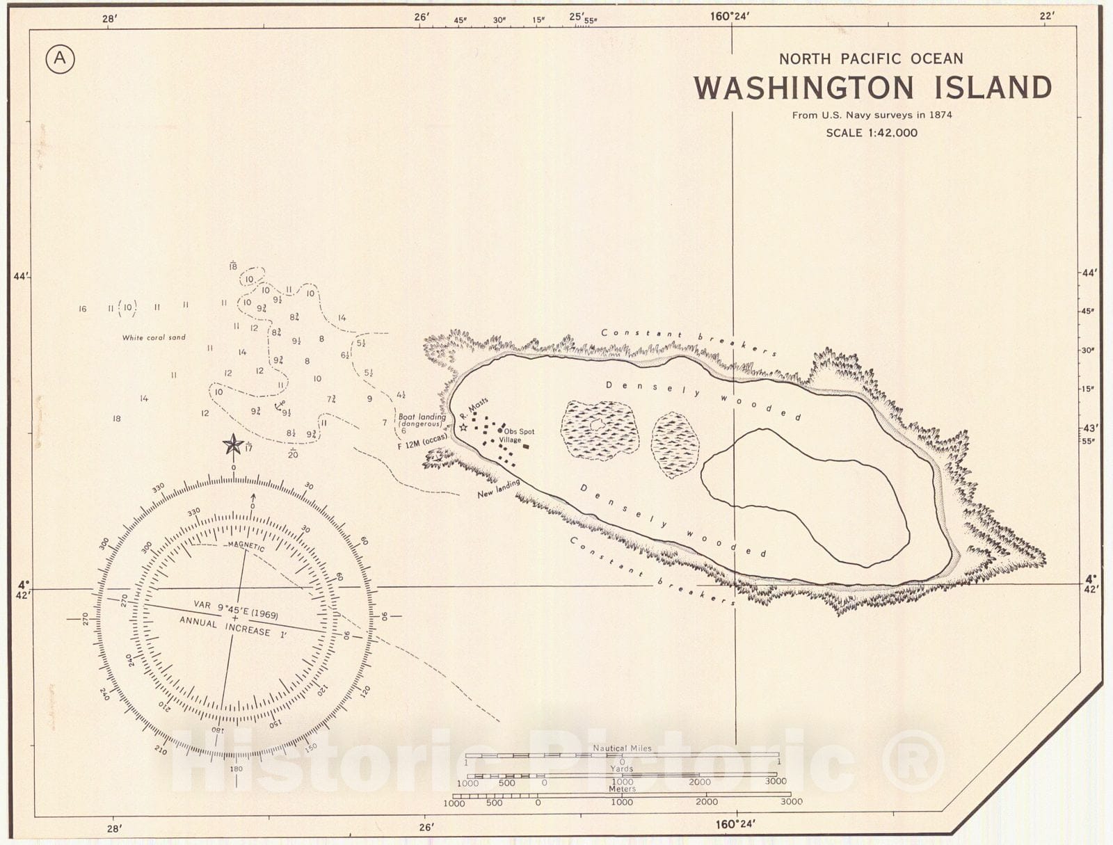 Historic Nautical Map - Washington Island, 1874 NOAA Chart - Vintage Wall Art