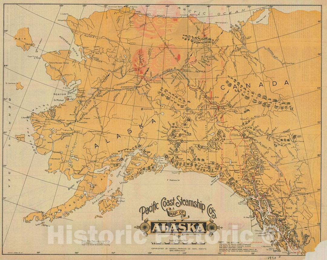 Historic Nautical Map - Pacific Coast Steamship Co. Map Of Alaska, 1898 NOAA Base Historic Nautical Map - Vintage Wall Art