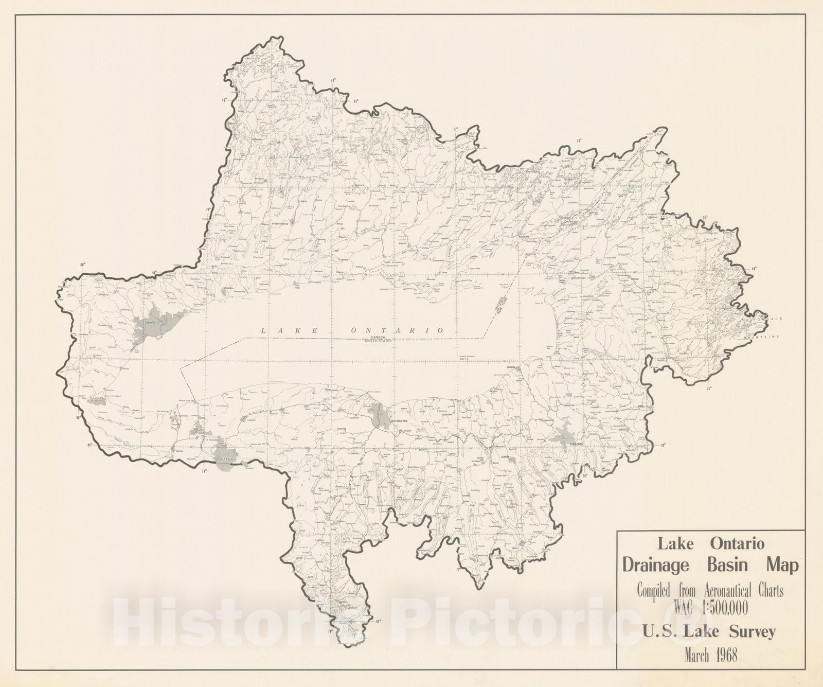Historic Nautical Map - Lake Ontario Drainage Basin Map, 1968 NOAA Base Historic Nautical Map - Vintage Wall Art