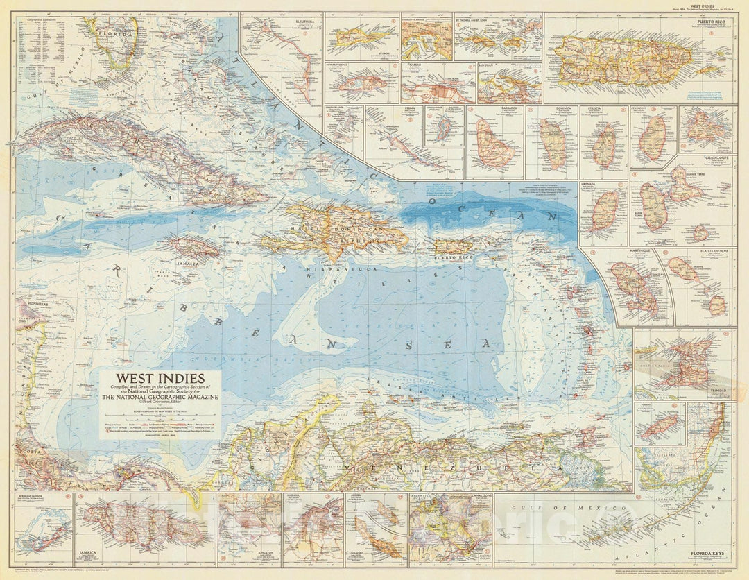 Historic Nautical Map - West Indies, 1954 NOAA National Geographic - Vintage Wall Art