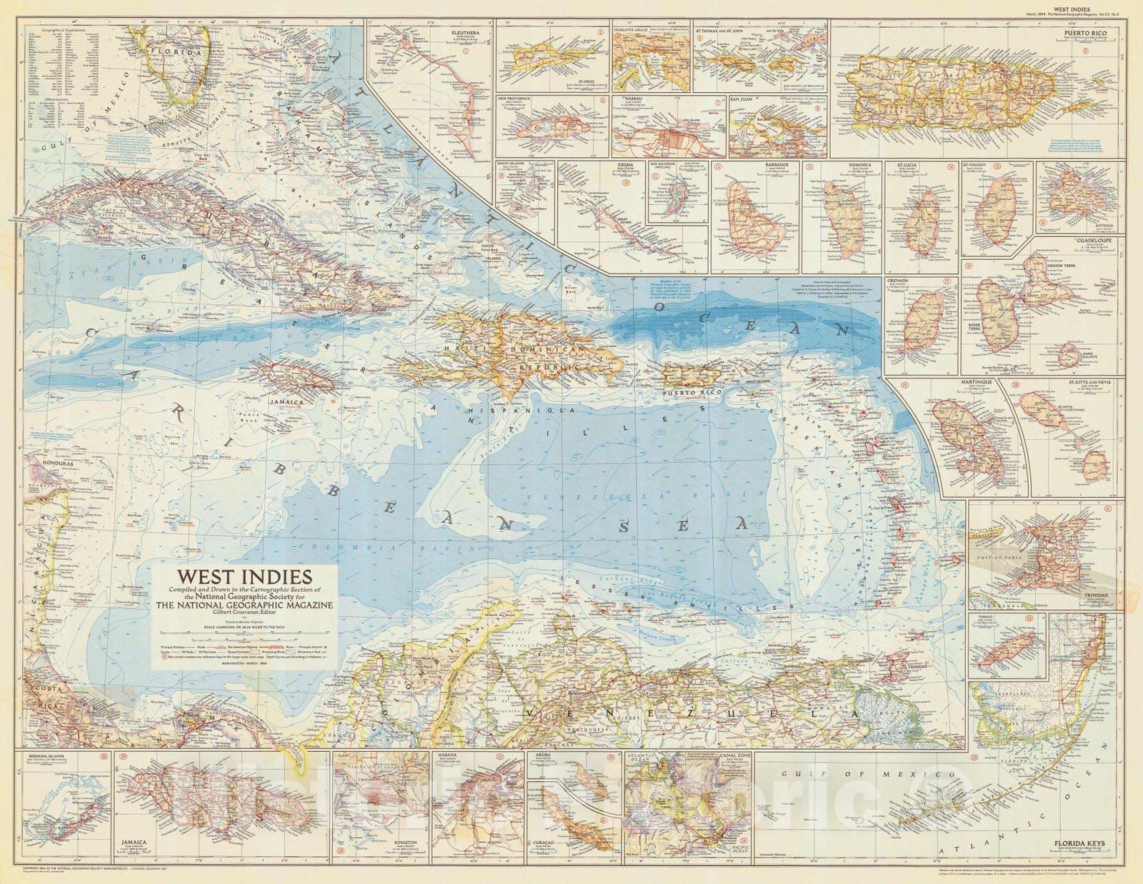 Historic Nautical Map - West Indies, 1954 NOAA National Geographic - Vintage Wall Art