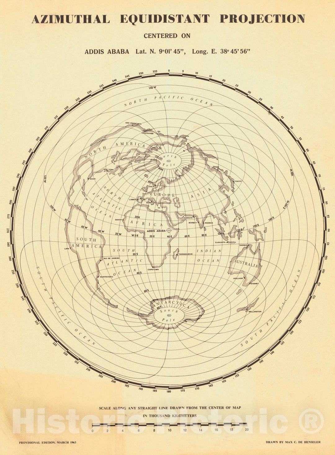 Historic Nautical Map - Azimuthal Equidistant Projection, 1963 NOAA Base Historic Nautical Map - Vintage Wall Art