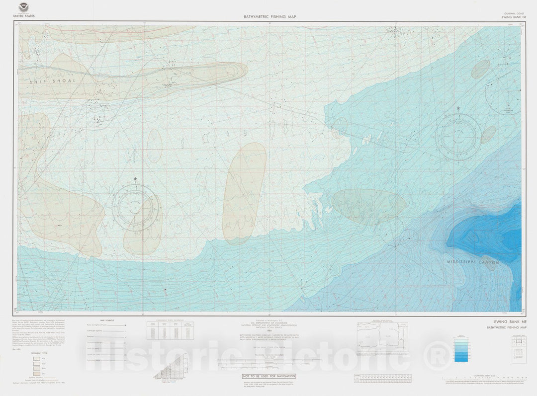 Historic Nautical Map - Ewing Bank Ne, 1985 NOAA Chart - Vintage Wall Art, v2