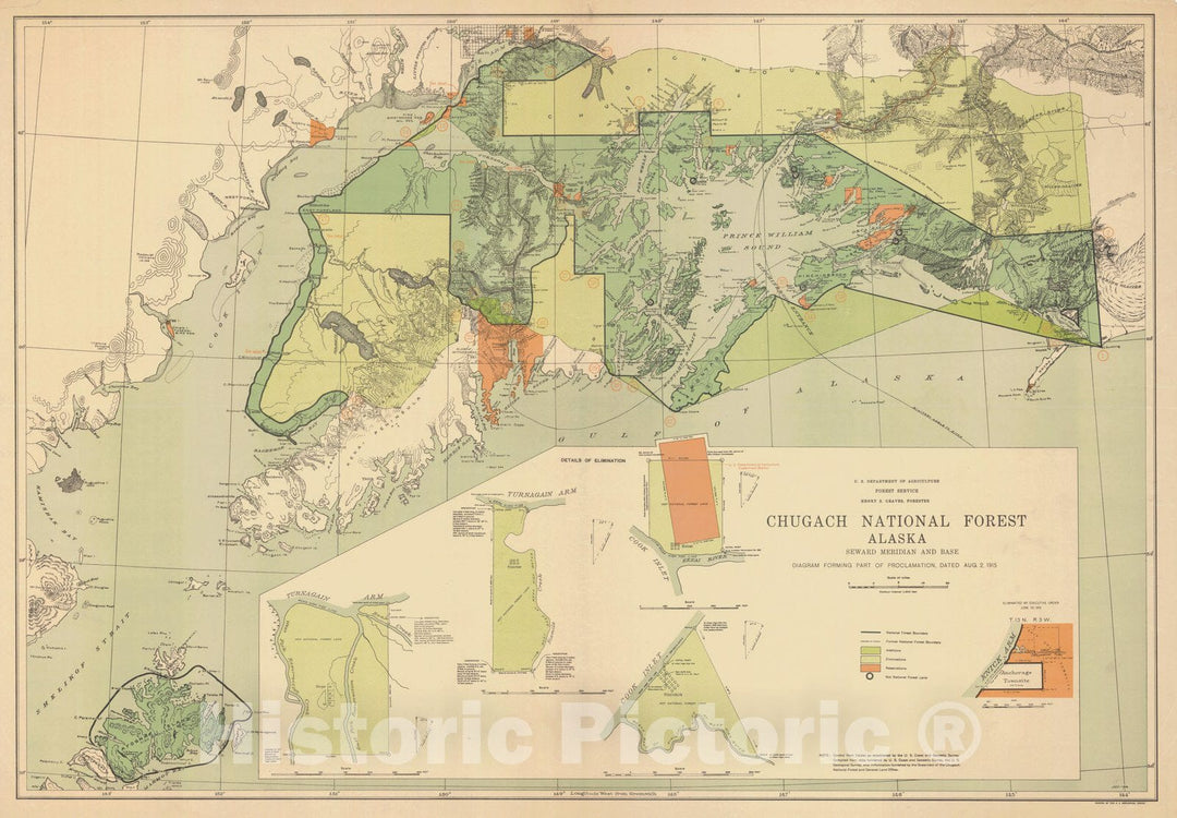 Historic Nautical Map - Chugach National Forest Seward Meridian And Base, 1915 NOAA Topographic - Vintage Wall Art