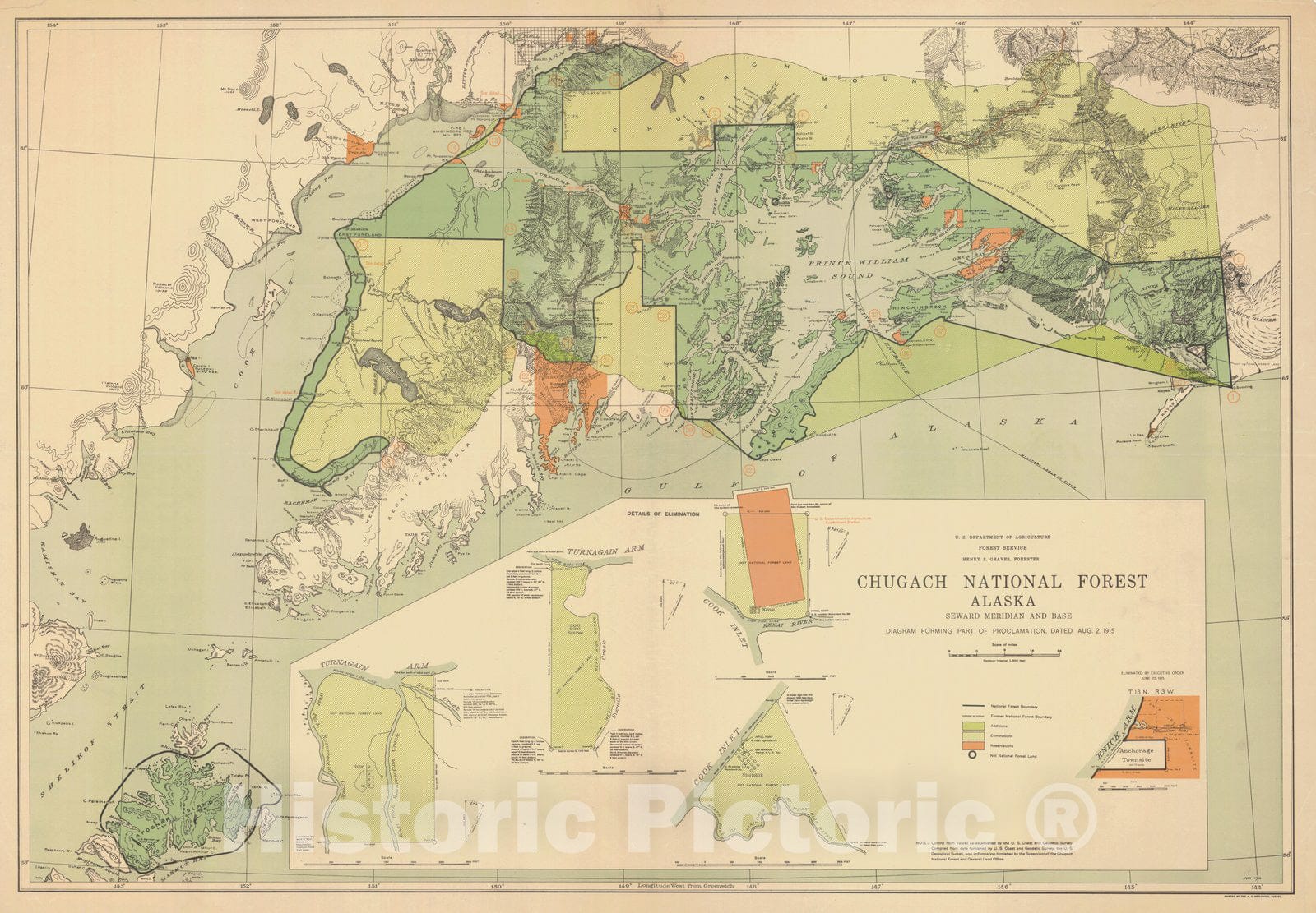 Historic Nautical Map - Chugach National Forest Seward Meridian And Base, 1915 NOAA Topographic - Vintage Wall Art