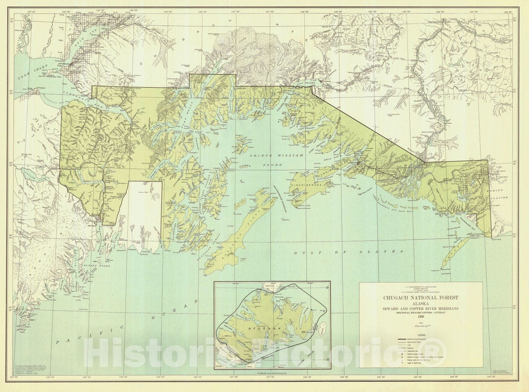 Historic Nautical Map - Chugach National Forest, 1936 NOAA Topographic - Vintage Wall Art