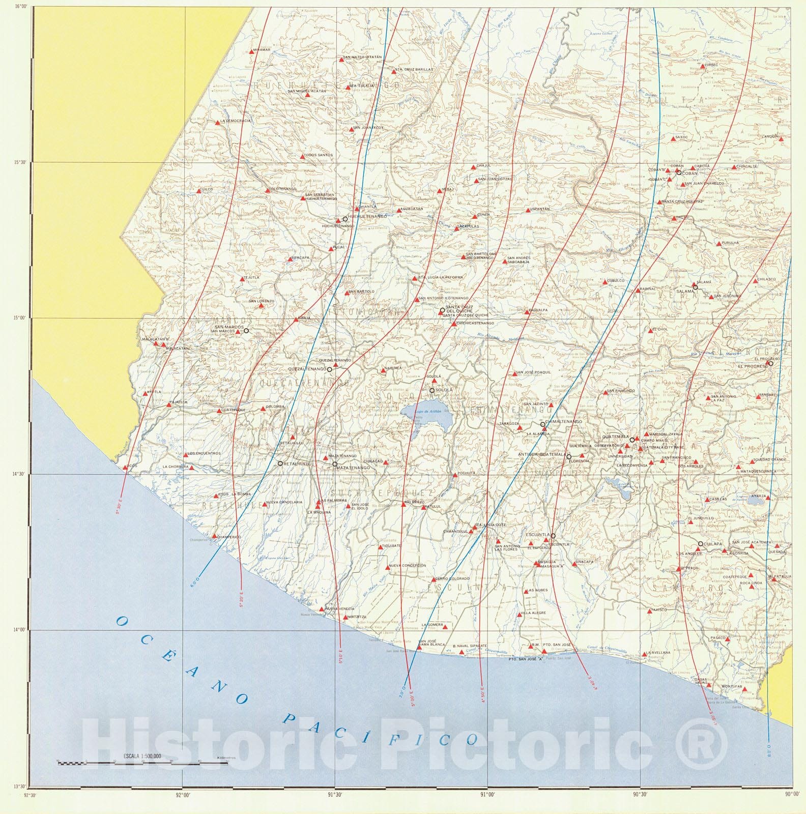 Historic Nautical Map - Carta Isogonica De La Republica De Guatemala Para 1981 82, 1981 NOAA Magnetic - Vintage Wall Art