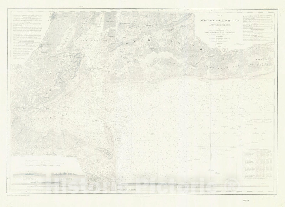 Historic Nautical Map - New York Bay And Harborand The Environs, 1845 NOAA Chart - Vintage Wall Art