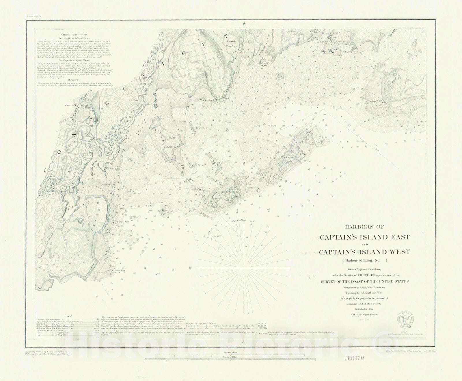 Historic Nautical Map - Harbors Of Captains Island East And Captains Island West, 1849 NOAA Chart - Vintage Wall Art