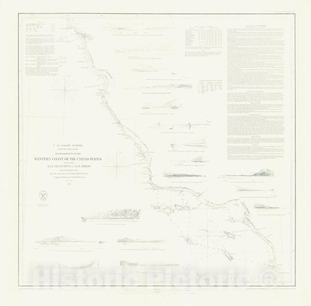 Historic Nautical Map - Western Coast Of The United States, 1853 NOAA Chart - Vintage Wall Art