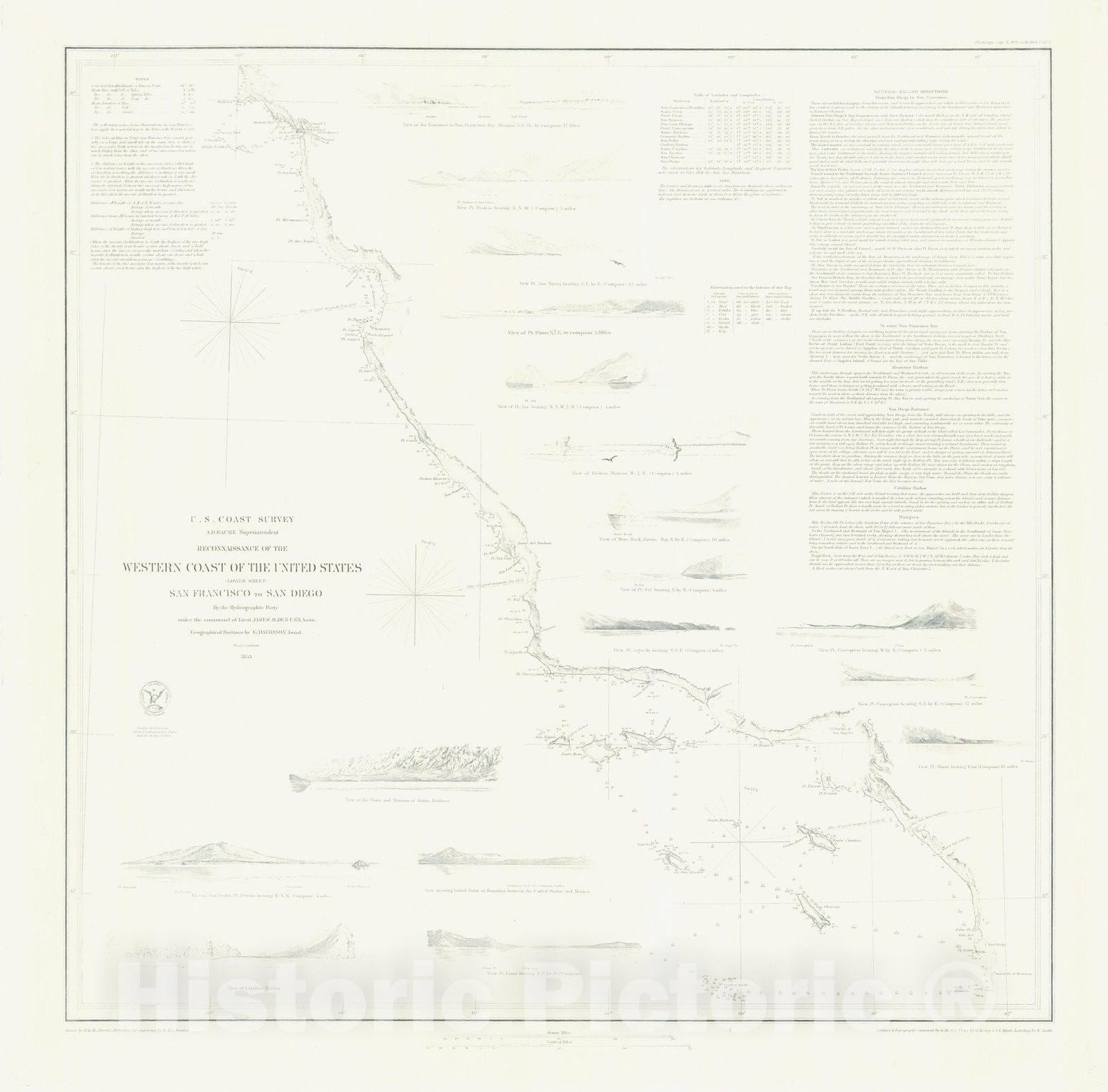 Historic Nautical Map - Western Coast Of The United States, 1853 NOAA Chart - Vintage Wall Art