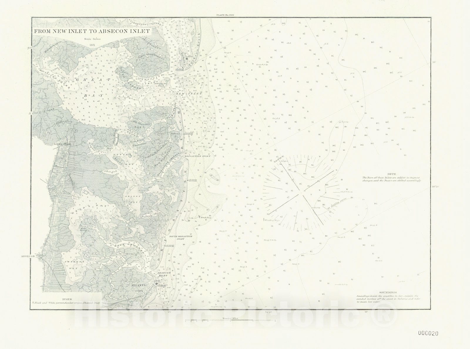 Historic Nautical Map - From New Inlet To Absecon Inlet, 1881 NOAA Chart - Vintage Wall Art