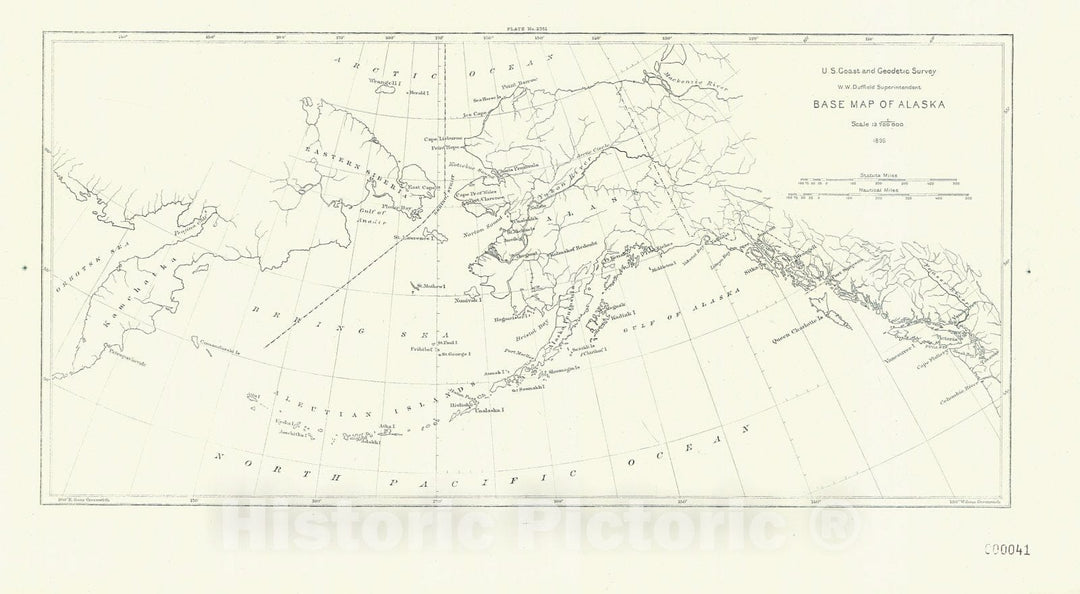 Historic Nautical Map - Base Map Of Alaska, 1895 NOAA Chart - Vintage Wall Art