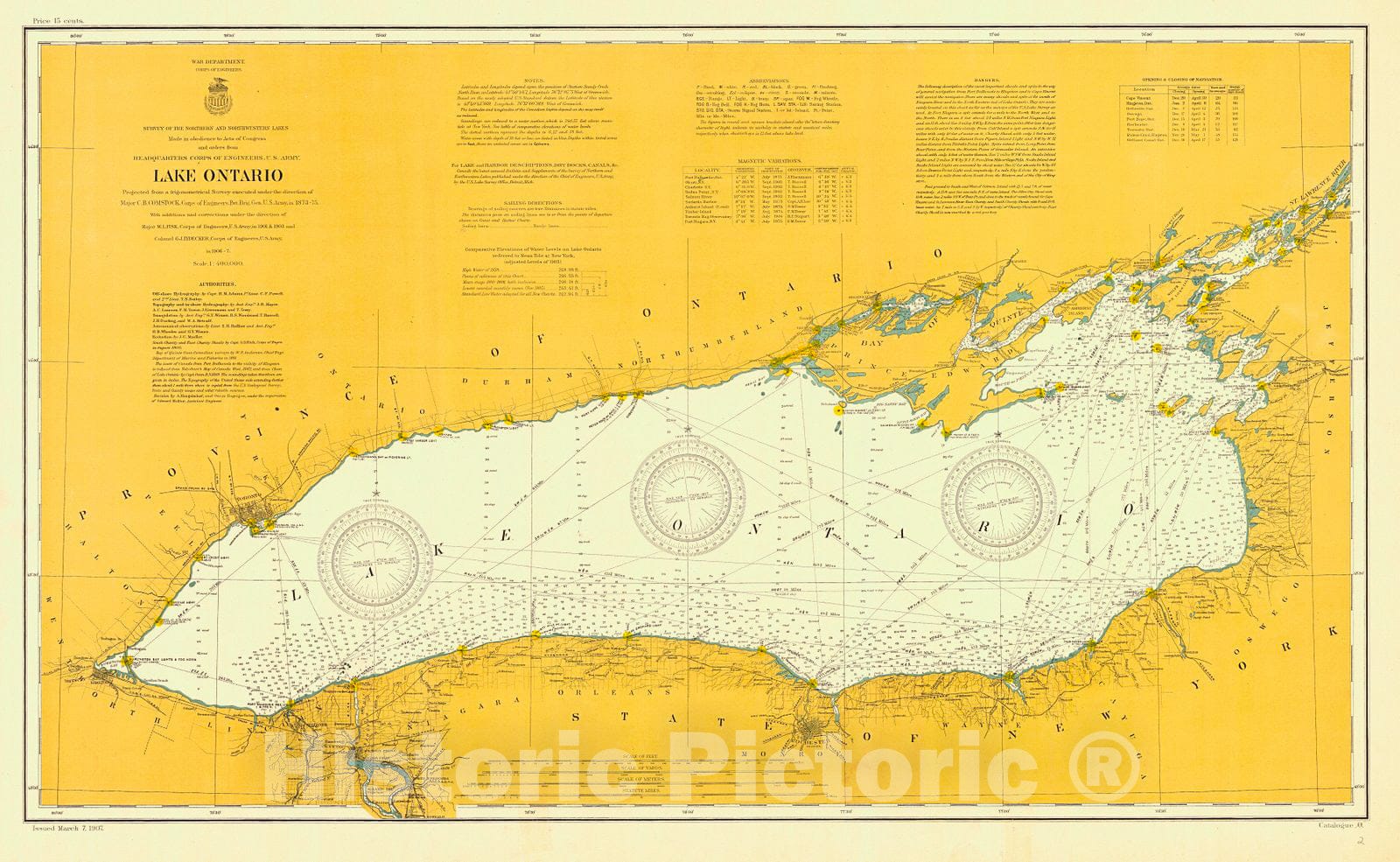 Historic Nautical Map - Lake Ontario, 1907 NOAA Chart - Vintage Wall Art