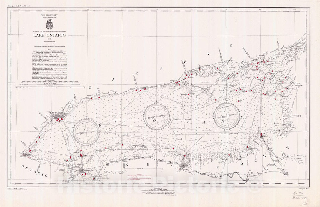 Historic Nautical Map - Lake Ontario, 1940 NOAA Chart - Vintage Wall Art