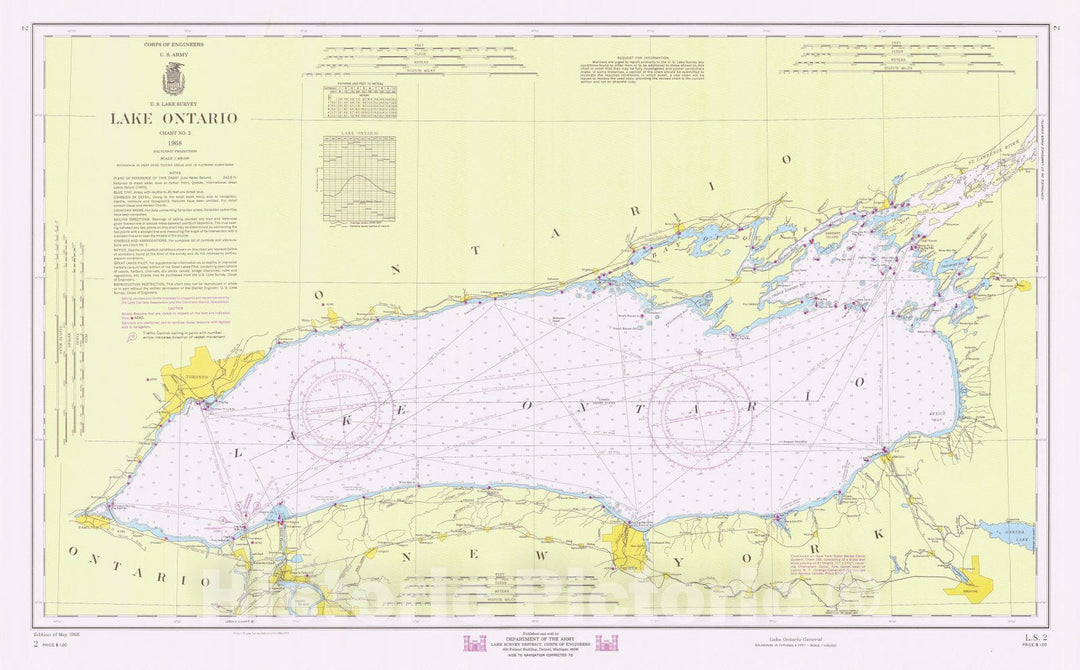 Historic Nautical Map - Lake Ontario General, 1968 NOAA Chart - Vintage Wall Art