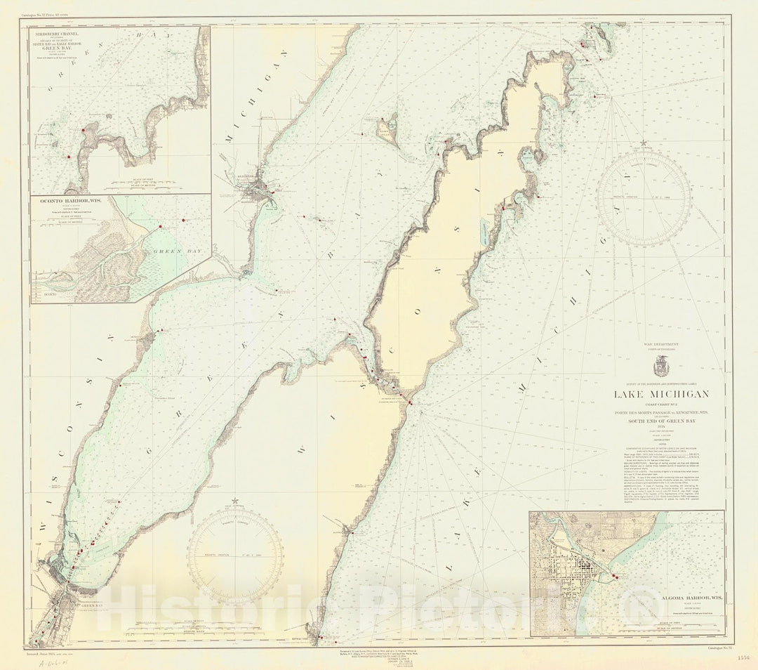 Historic Nautical Map - Lake Michigan, 1934 NOAA Chart - Vintage Wall Art