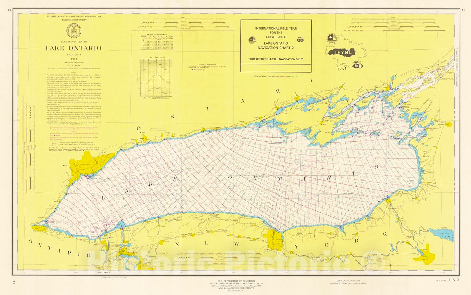 Historic Nautical Map - Lake Ontario General, 1971 NOAA Chart - Vintage Wall Art