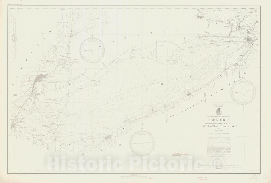 Historic Nautical Map - Lake Erie Including The Waterways Between Lakes Ontario And Huron, 1940 NOAA Chart - Vintage Wall Art