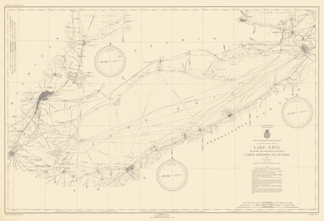 Historic Nautical Map - Lake Erie Including The Waterways To Lakes Ontario And Huron, 1945 NOAA Chart - Vintage Wall Art