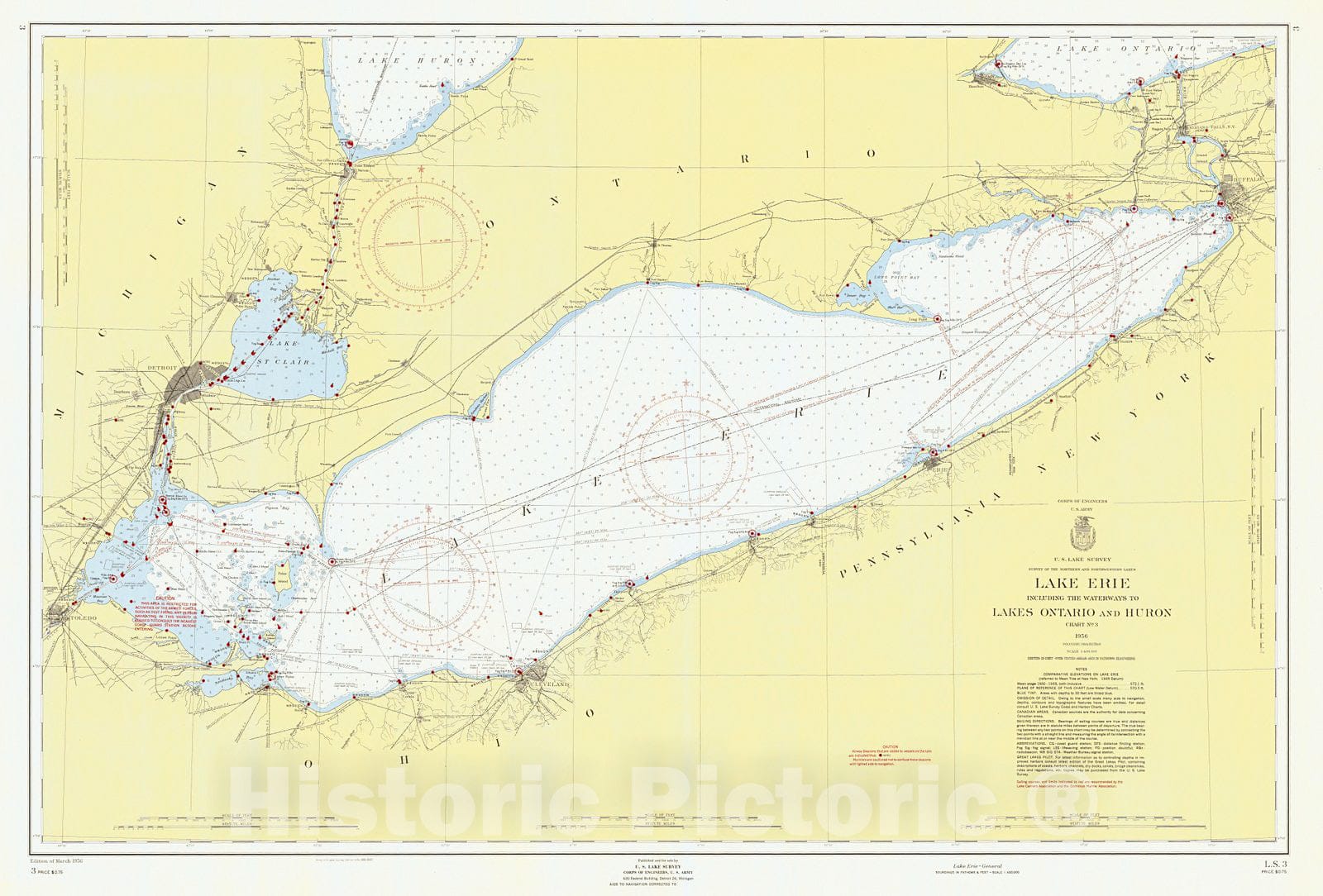 Historic Nautical Map - Lake Erie General, 1956 NOAA Chart - Vintage Wall Art