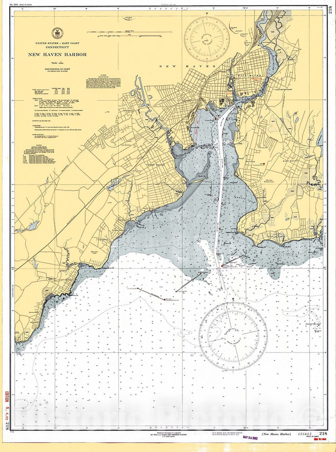 Historic Nautical Map - New Haven Harbor, 1940 NOAA Chart - Vintage Wall Art